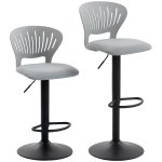 HOMCOM Juego de 2 Taburetes de Bar Giratorios en 360° Regulables en Altura de 84-105 cm Respaldo Hueco Reposapiés Gris