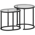 HOMCOM Nest of Tables with Steel Frame and Tempered Glass Tabletop, Modern Coffee Table Set of 2, Black