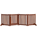 PawHut Barrière de sécurité chien pliable double face en bois, 4 panneaux avec porte, pieds de support, 205 x 60 cm, marron