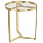 HOMCOM Round Side Table with Tempered Glass Top and Geometric Metal Frame for Small Space, Gold Tone