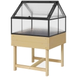 Outsunny Mini Serre sur Pieds dim.  60L x 57l x 103H cm double toit ouvrable Panneaux de Polycarbonate, acier, Bois Sapin traité