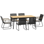 Outsunny 6‑Seater Garden Dining Set with Cushions, Rattan Backrest, Plastic Top, Garden Furniture Set, Natural Wood Finish