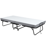 HOMCOM Cama Plegable 200x90 cm con 4 Ruedas, Cama de Camping Portátil, con Colchón Individual de 10 cm, Marco de Acero, Carga 150 kg, para Dormitorio, Salón, Oficina, Blanco