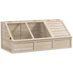 PawHut Maison enclos cage pour petit animal tortue en bois avec couvercle ouvrable, loquets, 2 espaces distincts, bois naturel