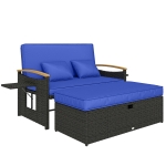 Outsunny Double Garden Rattan Daybed, Wicker Sun Bed Chaise Lounger with Storage Ottoman, 4-Level Adjustable Backrest, Brown