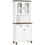 HOMCOM Küchenschrank, Buffet, 2 Schubladen, 2 Schrankfächer, klassisches Design, Weiß+Dunkelbraun, 76 x 38 x 182 cm