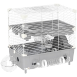 PawHut Cage pour hamster  à 2 niveaux avec roue de course salle de bain en sable pour hamster nain 44,5 x 28 x 44 cm gris
