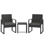 Outsunny Rattan Bistro Set, 3 Piece Garden Furniture Set with Glass Top Table and Cushions, Dark Grey