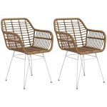 HOMCOM 2-er-Set Stühle im Boho-Stil, Küchenstühle, PE-Rattan, 56 x 60 x 79 cm, Natur + Weiß