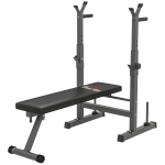 HOMCOM Panca Pesi Pieghevole con 8 Altezze Regolabili e Supporto Bilanciere in Acciaio e PU, 140x73x98-122 cm, Grigio