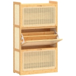 HOMCOM Zapatero Estrecho de Bambú con 3 Cajones Abatibles de Ratán para 18-21 Pares de Zapatos 69x29x119,8 cm Natural
