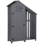 Outsunny Gartenschrank, offenes Brennholzfach, verriegelbare Tür, wetterfest, Naturholz, 129 x 51,5 x 180cm, grau+schwarz