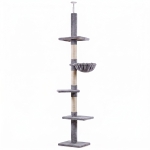 PawHut Albero Tiragraffi a 4 Livelli ad Altezza Regolabile, in Truciolato, Peluche e Sisal, 40x34x230-260 cm, Grigio