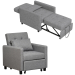 HOMCOM Sofá Cama de 1 Plaza Tapizado en Lino con Respaldo Ajustable de 3 Niveles y Almohada Acolchada 69x82,5x84 cm Gris
