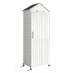 Outsunny Casetta porta Attrezzi in Legno con Tetto in Metallo e Scaffali Regolabili, 85x58x213 cm, Bianco