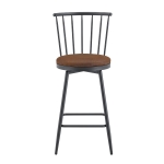 Tabouret de bar style Windsor en métal, assise ronde rembourrée, 39x39x96 cm, Marron