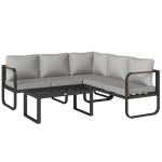 Outsunny L-vorm tuinset weerbestendig metaal zitgroep voor 5 personen tuinlounge met 2- en 3-zitsbank, kussens en bijzettafel, outdoor balkonmeubel-set terrasmeubel voor tuin en balkon, grijs