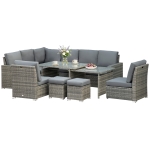 Outsunny Seven-Piece Rattan Garden Sofa Set, with Expanding Table - Grey
