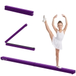 HOMCOM Poutre de gymnastique pliable poutre d'équilibre antidérapante 2,1 m revêtement daim violet