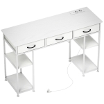 HOMCOM Bureau keukentafel met 2 USB-oplaadpoorten 2 stopcontacten verstelbare planken 3 stoffen lades 120x40x76 cm Wit