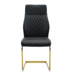 Chaise de salle à manger matelassée motif losange, dossier haut ergonomique, lot de 2, 43x63x100 cm, Noir+Or