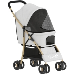 PawHut Carrinho para Animais de Estimação com Capota Ajustável e Cesta de Armazenamento 80x44,5x97 cm Cinzento Claro