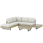 Outsunny Conjunto de Jardim em Vime de 3 Peças com Sofá Modular de 3 e 2 Lugares Mesa Lateral e Mesa de Centro Bege