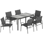 Outsunny Tuinmeubelset Zitgroep 150 x 80cm Tafel met 6 Ademende Stoelen Houtlook Stalen Frame Zwart