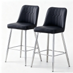 Lot de 2 tabourets de bar hauteur, design moderne et confortable, dossier incurvé et repose-pieds, 42x45x100 cm, Noir+Argenté