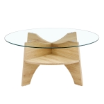 Table basse ronde en verre, design moderne, patins antidérapants, 80x80x36 cm, Couleur naturelle