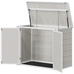 Outsunny 4.7 x 2.5FT Garden Shed, Double Bin Storage Shed with Lockable Doors, Outdoor Small Shed with Openable Lid for 2 Trash Cans, Garden Tools, Light Grey