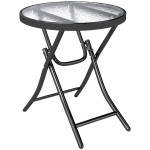 Outsunny tuintafel bistrotafel met glazen blad rond metaal Ø 45 cm zwart