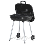 Outsunny Portable BBQ Charcoal Grill with 2 Wheels and Cooking Utensils, Smoker Grill with Lid for Outdoor Barbecues, Camping, Picnic, Courtyard