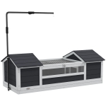 PawHut Maison tortue terrestre extérieure enclos tortue 2 niches support de lampe réglable bois massif 120 x 56,5 x 43 cm gris