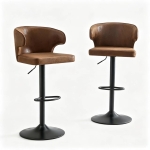 Lot de 2 tabourets de bar avec dossier, réglables en hauteur et pivotants 360°, 49.7x45x110 cm, Marron