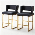 Lot de 2 tabourets de bar nordiques, design carré moderne, imperméable et facile à nettoyer, 48x53.3x91.4 cm, Noir+Doré