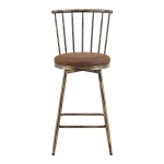 Tabouret de bar style Windsor en métal, assise ronde rembourrée, 39x39x96 cm, Marron
