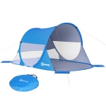 Outsunny Abri de plage tente de plage pliable pop-up automatique instantané protection UV fenêtre arrière grand tapis de sol bleu ciel