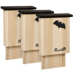 PawHut Set de 3 căsuțe pentru lilieci din lemn de brad pentru exterior, 25x6x37.5 cm, lemn natural
