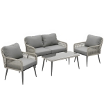 Outsunny Rattan Garden Furniture Set, 4 Piece Outdoor Patio Furniture with Tempered Glass Table and Chairs, Indoor Balcony Conservatory Set