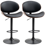 HOMCOM, Set de 2 Scaune de Bar, Cu Spătar Reglabile pe Înălțime, PU, oțel, 53x52x96-116 cm, Negru