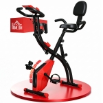 HOMCOM Vélo d'Appartement Pliable 4-en-1 - Ergomètre Magnétique Silencieux avec Cordes de Résistance - Sport Maison et Cardio-training avec Roulettes, Selle Confort et LCD (Max 120kg), Rouge
