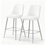 Lot de 2 tabourets de bar hauteur, design moderne et confortable, dossier incurvé et repose-pieds, 42x45x100 cm, Blanc+Argenté