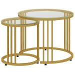 HOMCOM Round Coffee Tables Set of 2, Nesting Tables with Tempered Glass Top and Steel Frame, 60cmx60cmx47cm, Gold Tone