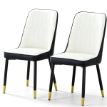 Lot de 2 chaises de salle à manger modernes, assise rembourrée, embouts antidérapants, 43x41.5x89 cm, Blanc+Noir