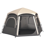 Outsunny Instant Pop Up Camping Tent, 2-3 Person Easy Setup Dome Family Tent with Vestibule, Rainfly, 4 Mesh Windows & 2 Doors, Hexagonal Design, 3000 mm Water Resistant & UV Protected, Dark Grey