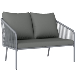 Outsunny Divano 2 Posti Stile Boho con Cuscini Sfoderabili e Braccioli, in Acciaio e Rattan PE, 112x72x76 cm, Grigio