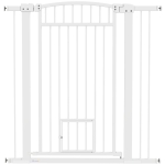 PawHut Barrière pour chien, largeur ajustable 76-102cm, barrière extra large avec porte pour chat, blanc