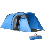 Outsunny 2 Man Tunnel Tent with Sewn-in Groundsheet, Air Vents, Rainfly, 2000mm Large Camping Tent with Bedroom, Porch, Living Area for Camping, Hiking, 426L x 206W x 154H cm, Sky Blue