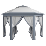 Outsunny Tenda Dobrável 4x3,4 m Tenda de Jardim Hexagonal com Duplo Tecto 6 Mosquiteiras Destacáveis e Saco de Transporte Cinzento